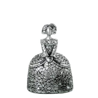 Figura Menina 18cm Resina Plateada 13x9x18cm