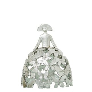 Figura Menina 18cm Resina Plateada 16x9x18cm