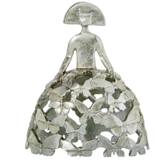 Figura Menina 23cm Resina Plateada 20x11x23cm