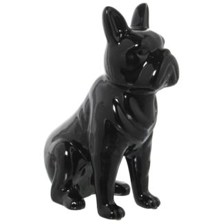 Figura Perro Cerámica Negro Brillo 14x26x33cm