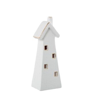 Figura Portavelas Cerámica Casa Blanca/oro 9x8x29cm