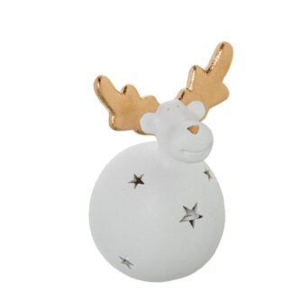Figura Portavelas Ceramica Ciervo Blanca/oro Ø17x26cm
