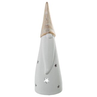 Figura Portavelas Ceramica Duende Blanca/oro D13x43cm