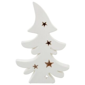 Figura Portavelas Ceramica Pino Blanca/oro 22x5x34cm