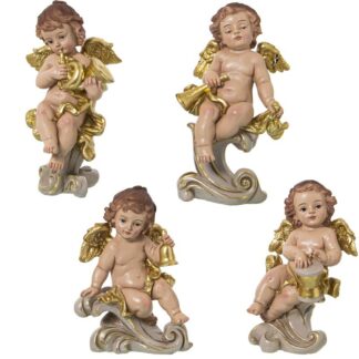Figura Resina Ángel Músico C/peana 10x8x18cm Aprox.