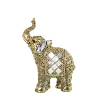 Figura Resina Elefante Doradoc/espejos 17x8x23cm