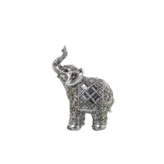 Figura Resina Elefante Plateado C/espejos 11x6x16cm