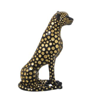 Figura Resina Leopardo Negro/dorado 17x30x44cm