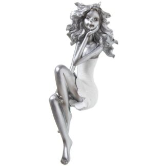 Figura Resina Niña Sentada Plateada 10x12x37cm