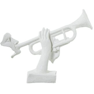 Figura Trompetista Ceramica Blanco Acabado Arena 31x7x19cm