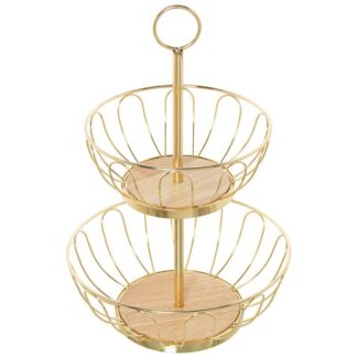 Frutero Doble Metal Dorado (requiere Montaje) Ø28x42cm,frutø28x10cm+ø22x8cm