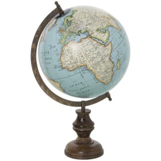 Globo Terráqueo Ø25cm Azul Metal/madera Sobremesa Ø25x43cm Base:ø11,5cm