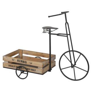Jardinera Metal Negro Triciclo C/bandeja Madera Abeto 90x37x70cm