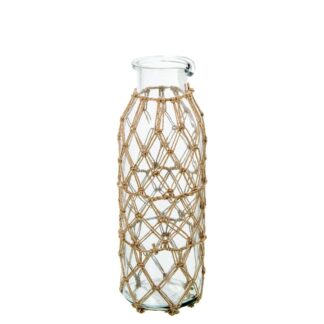 Jarrón Botella 25cm Cristal C/cuerda Ø8x25cm
