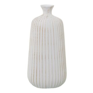 Jarrón Botella Surcos 37cm Ceramica Blanco Mate/dorado 17x12x37cm