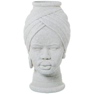 Jarrón Busto Cerámica Africano 30cm Blanco Textura Arena Ø19x30cm