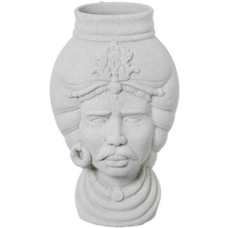 Jarrón Busto Cerámica Africano 40cm Blanco Textura Arena Ø20x40cm
