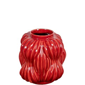 Jarrón Cerámica 20cm Rojo Brillo 19x19x20cm Boca:ø8,5cm
