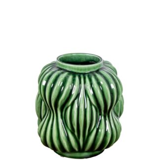 Jarrón Cerámica 20cm Verde Brillo 19x19x20cm Boca:ø8,5cm