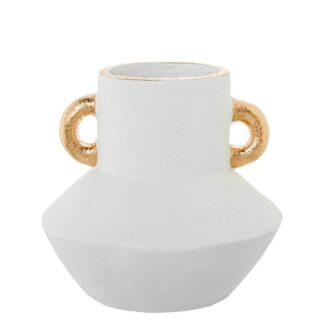 Jarrón Cerámica 23cm Blanco C/asas Doradas Ø23x23cm