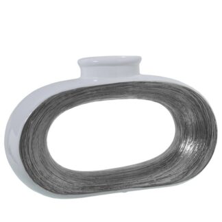 Jarrón Cerámica 24cm Blanco/plata 37x10x24cm