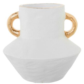 Jarrón Cerámica 28cm Blanco C/asas Doradas Ø28x28cm