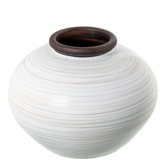 Jarrón Cerámica 30cm Blanco/beige Brillo Boca Marrón Oscuro Ø40x30cm Boca:ø17cm