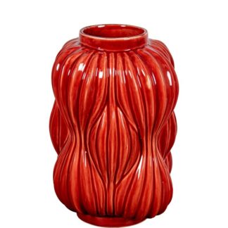 Jarrón Cerámica 32cm Rojo Brillo 19,5x19,5x32cm Boca:ø9cm
