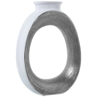 Jarrón Cerámica 37cm Blanco/plata 25x10x37cm