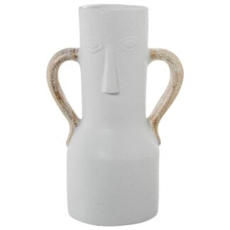 Jarrón Cerámica 38cm Blanco Rostro C/asas Doradas 25x16x38cm