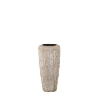 Jarrón Cerámica 40cm Blanco Rayado Beige Ø19x40cm