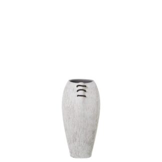 Jarrón Cerámica 40cm Blanco Rayado C/cordón Marrón 20x23x40cm Boca:12x15cm