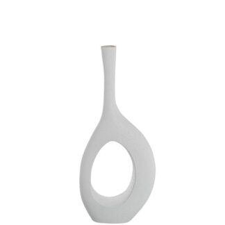 Jarrón Cerámica 50cm Arco Blanco/oro Acabado Arena 25x9x50cm