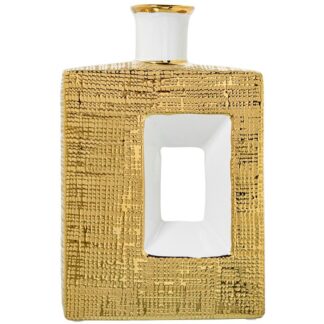 Jarron Ceramica Agujero 28cm Oro/blanco Brillo 18x7x28cm