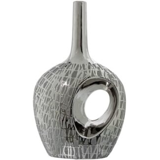 Jarrón Cerámica Agujero 36cm Plateada 22x13x36cm