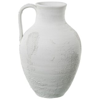 Jarrón Cerámica C/asa 39cm Blanco/gris Rústico 24x26x39cm, Boca:ø12cm