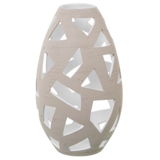 Jarrón Cerámica Crudo Rayado C/agujeros Triángulo Ø29x50cm