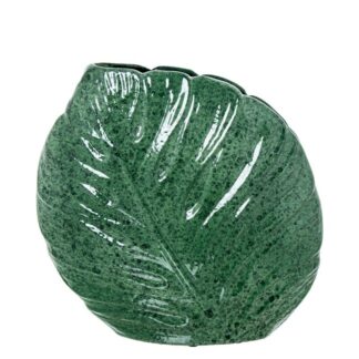 Jarrón Cerámica Plano 30cm Hojas Verde Jaspeado 30x10x30cm