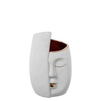Jarrón Cerámica Rostro 24cm Blanco/oro 15x14x24cm