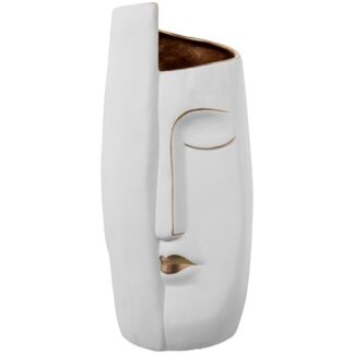Jarrón Cerámica Rostro 35cm Blanco/oro 15x15x35cm