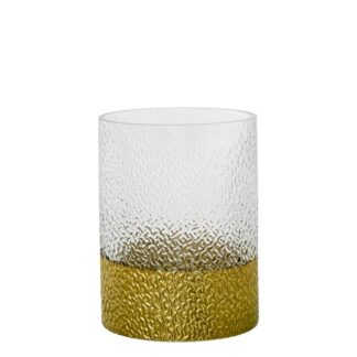 Jarrón Cristal Transparente Base Dorada Ø15x20cm