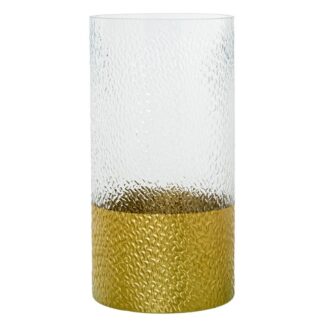 Jarrón Cristal Transparente Base Dorada Ø15x30cm