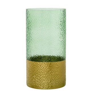 Jarrón Cristal Verde Base Dorada Ø15x30cm