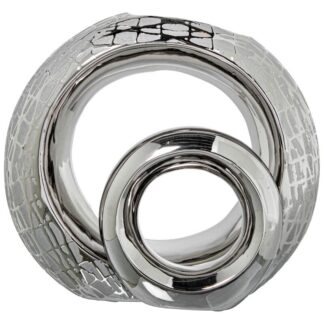 Jarrón Doble Aro 23cm Cerámica Plata 26x12x23cm