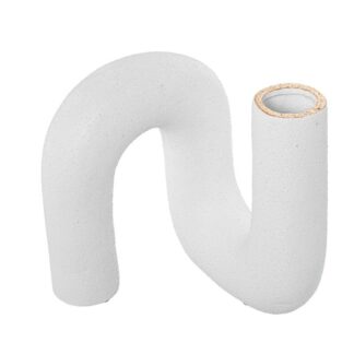 Jarron Forma De U 22cm Ceramica Blanco Arena/oro 25x14x22cm