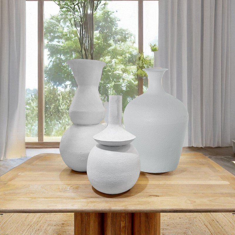 Jarrón Metal Hierro Blanco Ø36x75cm - Image 2