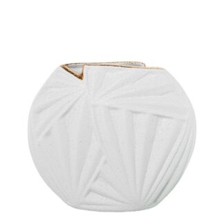 Jarron Palmera 23cm Ceramica Blanco Arena/oro 26x8x23cm