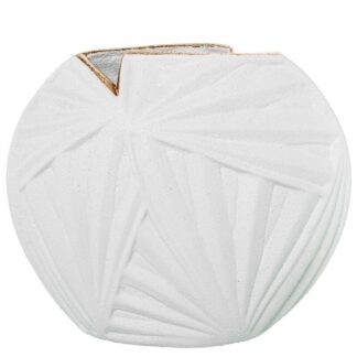 Jarron Palmera 28cm Ceramica Blanco Arena/oro 33x13x28cm