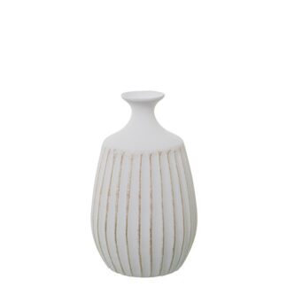 Jarrón Surcos Cerámica 32cm Blanco Mate/dorado Ø19x32cm