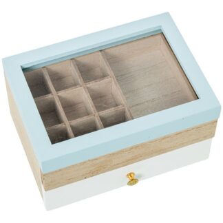 Joyero Madera Azul C/tapa Cristal 18x14x10cm